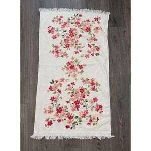 Vintage Cannon Pink Floral Bath Towel With Fringe Cottage Grannycore